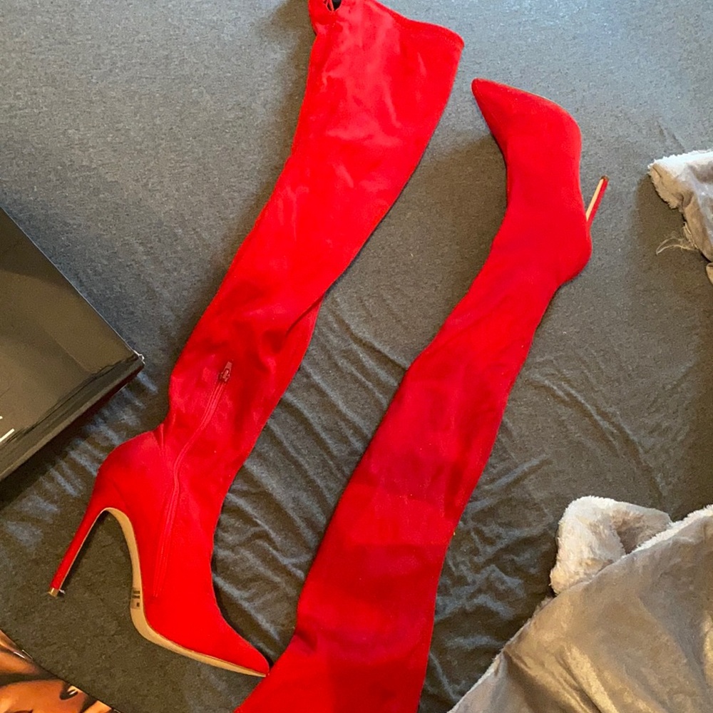 Red thigh high heels
